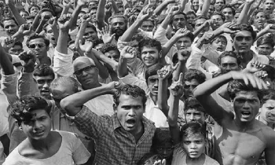 Moslem Uddin Mirda with a large crowd chanting slogans,Pangsha, April 9, 1971 