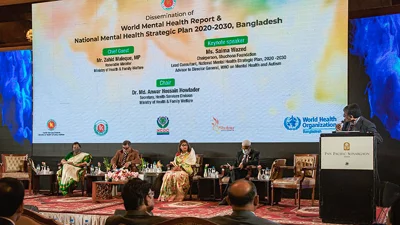 As Key Note Speaker at the Dissemination of the World Mental Health Report, and National Mental Health Strategic Plan 2020-2030, Bangladesh, 2022. Credit: Jishan Sultana